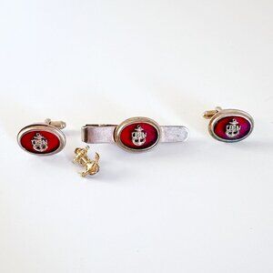 VINTAGE MARVEL JAPANESE MARITIME SELF DEFENSE NAVY CUFFLINKS TIE CLIP LAPEL PIN